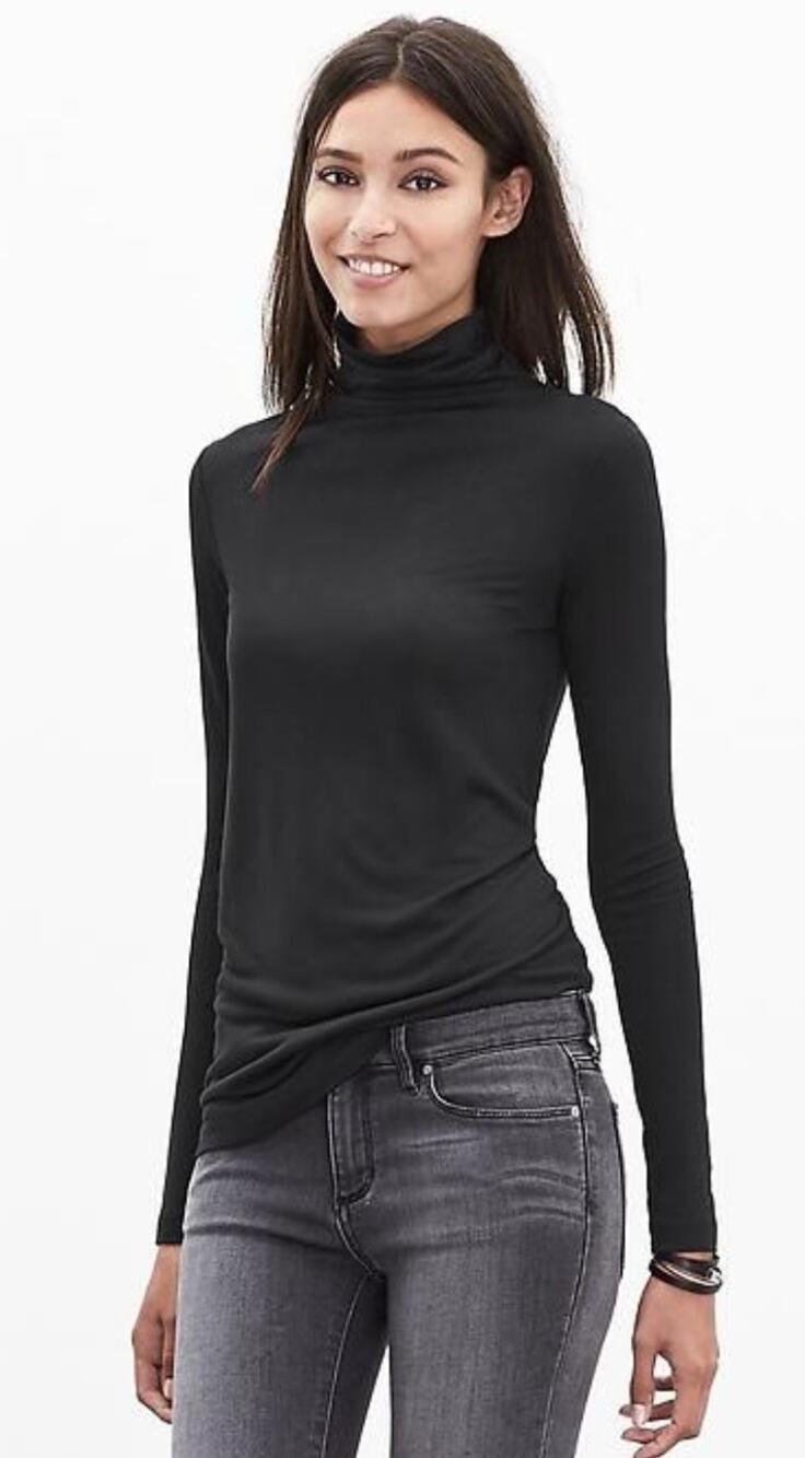 Banana Republic Black Soft Luxe Modal Turtleneck S Classic Capsule Wardrobe Chic